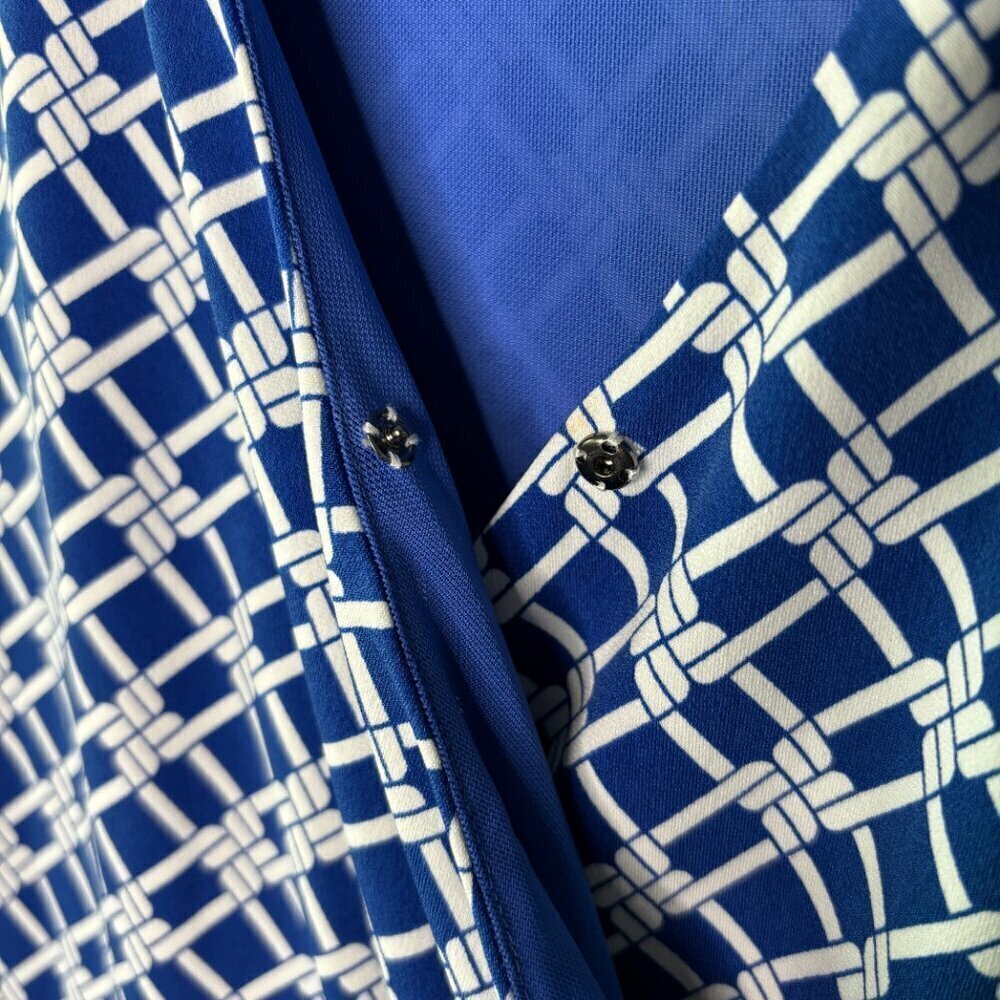 Brooks Brothers Women's Blue White Knee Length Faux Wrap Midi Dress Size Medium - Picture 10 of 11